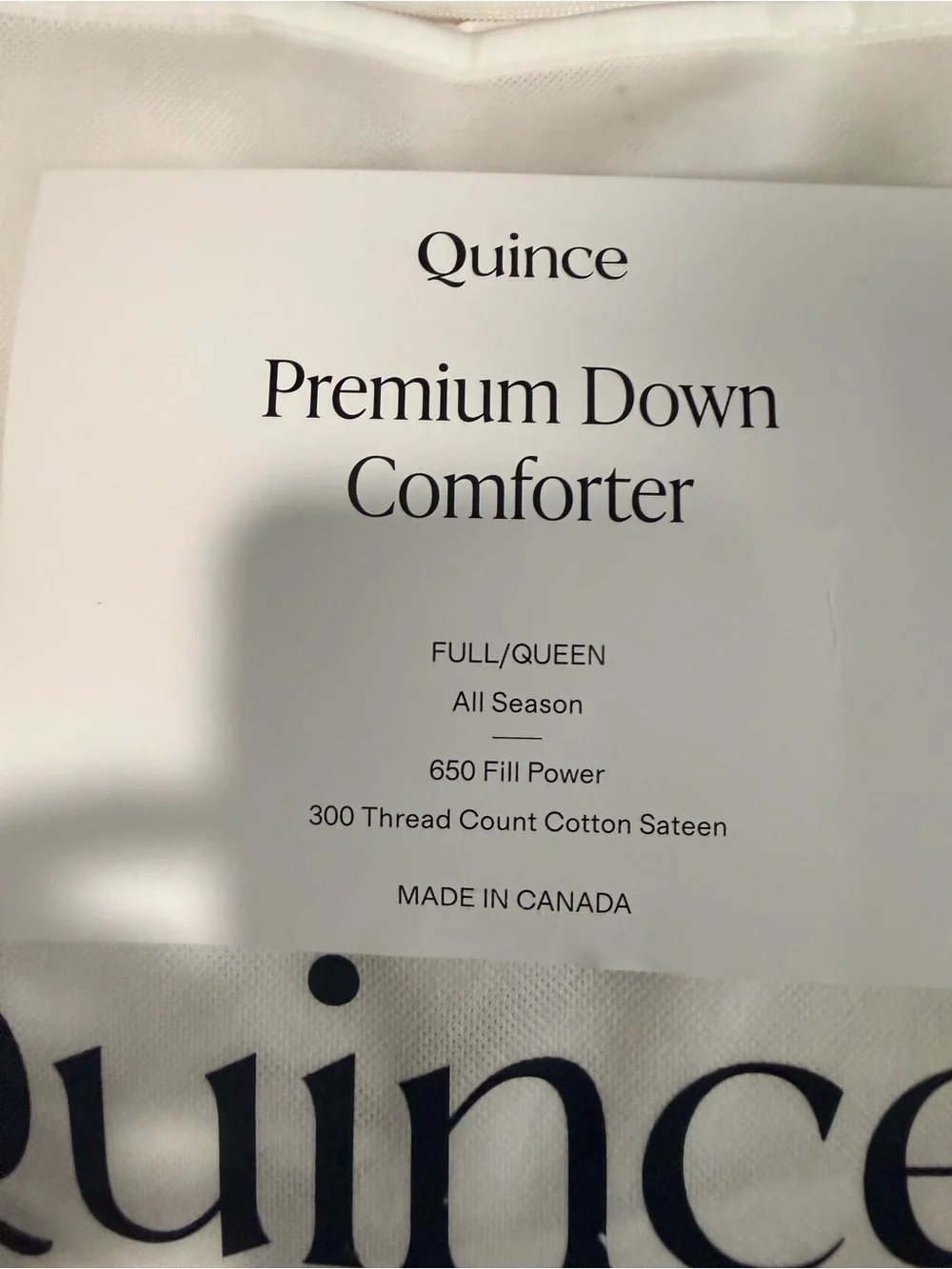 Quince White Comforter with Branded Packaging. QUEEN